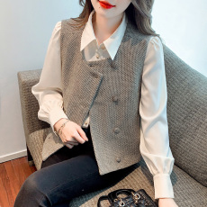 批发小香风<b class='q'>西装</b>马甲女早秋季外搭短款洋气减龄高级感外套无袖马甲