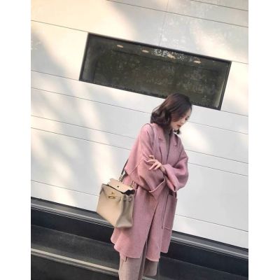 2022年新款双面呢茧型粉色羊绒呢子大衣女短款小个子高端毛呢外套