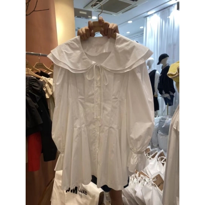 2022秋季新款韩国东大门系带长袖白色连衣裙