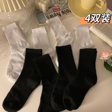 批发实价实拍 纯棉抗菌防臭百搭袜子网红款堆堆袜中筒袜长袜4双装