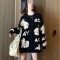 小熊提花毛衣女套头2020年秋冬新款欧货宽松大码加厚中长款针织衫轮播图1