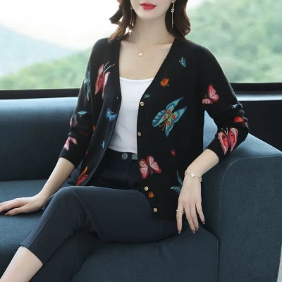 妈妈羊毛衫开衫女春秋上衣中年妇女针织外套气质中老年人毛衣秋冬