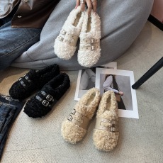 批发加绒保暖毛毛女鞋<b class='q'>冬</b>厚底羊羔毛外穿一脚蹬豆豆女鞋棉鞋飘鞋