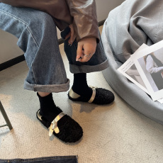 批发加绒保暖毛毛女鞋<b class='q'>冬</b>厚底羊羔毛外穿一脚蹬豆豆女鞋棉鞋飘鞋