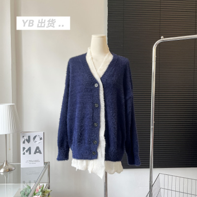 uungchuuu 22FW 软乎乎拼接假两件日常小众设计感宽松毛衣外套