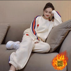 批发加绒加厚大码休闲运动套装女秋<b class='q'>冬</b>季宽松时尚长袖卫衣阔腿裤两件套