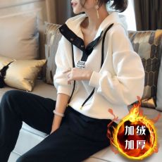 批发408#加绒加厚200斤大码休闲<b class='q'>运动服</b>套装女秋冬<b class='q'>新款</b>宽松连帽两件套