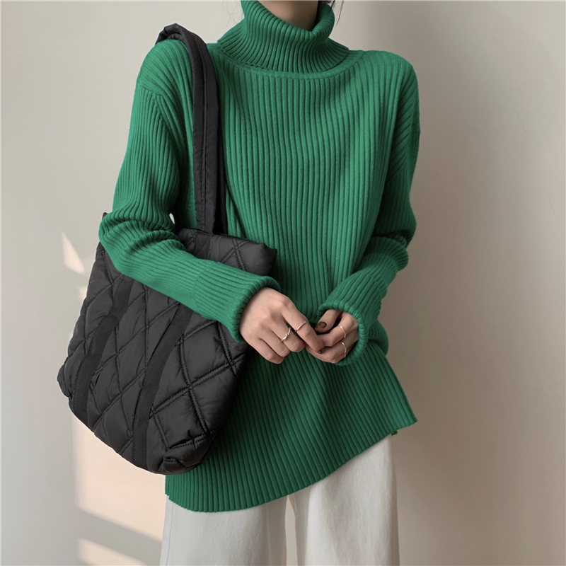 High quality pullover large version high collar loose lazy style slim knitted sweater for women 22 colors