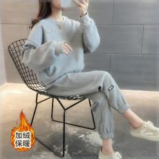 批发加绒加厚网红休闲运动服套装女秋<b class='q'>冬</b>季新款时尚宽松显瘦卫衣两件套