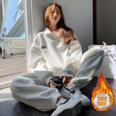 批发加绒加厚运动服套装女2026秋<b class='q'>冬</b>季网红韩版宽松长袖时尚休闲两件套