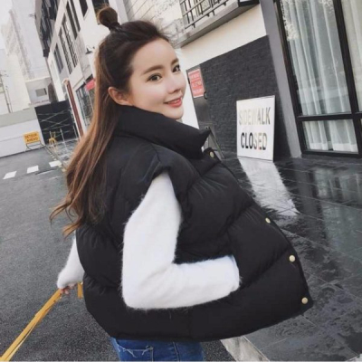韩国新款短款背心棉服外套立领显瘦学生百搭加厚马甲小棉袄女秋冬