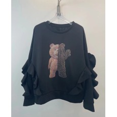 批发<b class='q'>韩国</b>东大门2025秋季新款时尚宽松荷叶边小熊印花烫钻套头<b class='q'>卫衣</b>女