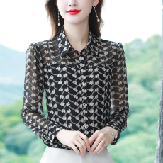 批发2026春季新款<b class='q'>长袖</b>高档碎花雪纺衬衫女洋气打底上衣显瘦百搭衬衣