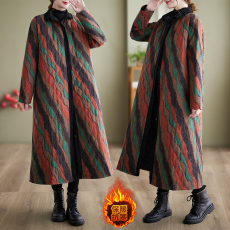 批发实拍2024冬新品复古减龄中老年麻棉单排扣长袖棉衣棉服外套女