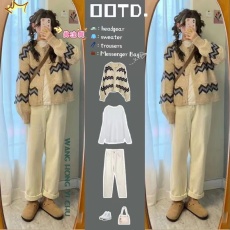 批发新款酷<b class='q'>女孩</b>穿搭港味复古慵懒风针织毛衣打底衫直筒裤炸街三件套女