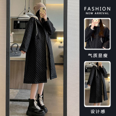 批发实拍  菱格棉服中长款过膝2022新款<b class='q'>韩版</b>温柔风棉衣外套孕妇装