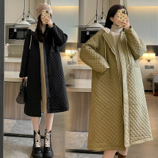 批发实拍  菱格棉服中长款过膝2023新款<b class='q'>韩版</b>温柔风棉衣外套孕妇装