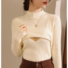 批发实拍秋<b class='q'>冬</b>加厚木耳领哺乳毛衣产后辣妈时尚百搭保暖打底喂奶衣