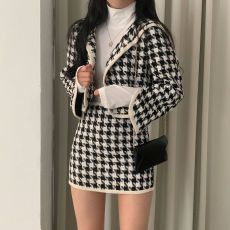 批发现  <b class='q'>韩国</b>ins 复古短款千鸟格外套女+半身裙显瘦短裙