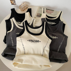 批发实拍<b class='q'>大码</b>德绒保暖背心简约款字母印花固定杯免穿<b class='q'>文胸</b>速热打底内衣