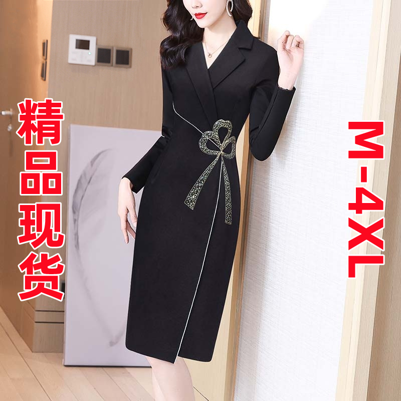 PF23513# 裙子新款高级感气质洋气女士黑色连衣裙包臀裙女裝貨源服裝批發