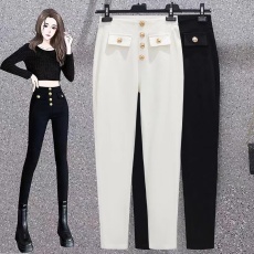 批发实拍2026春季<b class='q'>大码</b>胖MM新款洗水棉高腰修身显瘦弹力<b class='q'>小脚裤</b>长裤