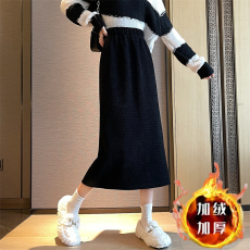 批发实价-实拍 灯芯绒加绒加厚 秋冬新款<b class='q'>百搭</b>后开叉休闲半身裙女
