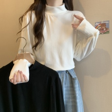 批发实拍~大码半高领打底衫女内搭秋冬加厚磨毛t恤<b class='q'>胖</b><b class='q'>mm</b>显瘦遮肉上衣