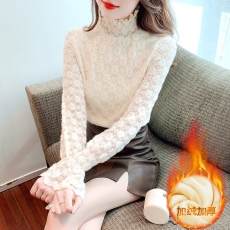 批发洋气半高领蕾丝打底衫女2026冬季新款加绒加厚内搭上衣气质小衫