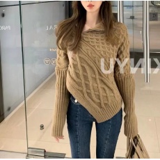 批发韩国东大门秋冬新款<b class='q'>韩版</b>设计感不规则侧边拉链开衫外穿翻领<b class='q'>毛衣</b>女