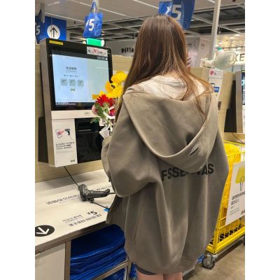 2022年新款设计感小众潮ins韩版美式拉链白色连帽卫衣外套女春秋