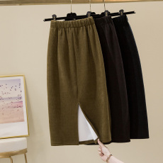 批发实价-官图 灯芯绒加绒加厚 新款<b class='q'>百搭</b>后开叉休闲半身裙女