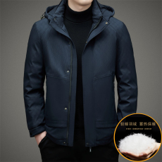 批发中年男士<b class='q'>商务</b>休闲羽绒服男连帽可卸印花羽绒外套爸爸装