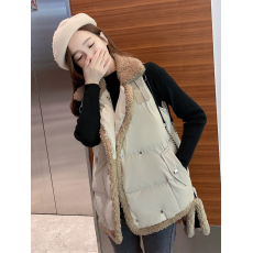 批发羽绒棉服马甲女2025秋冬季新款保暖加绒羊羔毛拼接马夹小个子棉袄