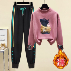 批发官图  假两件<b class='q'>卫衣</b><b class='q'>套装</b>女秋冬2024新款韩版加绒运动哈伦裤两件套潮