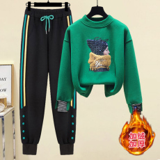 批发官图  假两件<b class='q'>卫衣</b><b class='q'>套装</b>女秋冬2024新款韩版加绒运动哈伦裤两件套潮