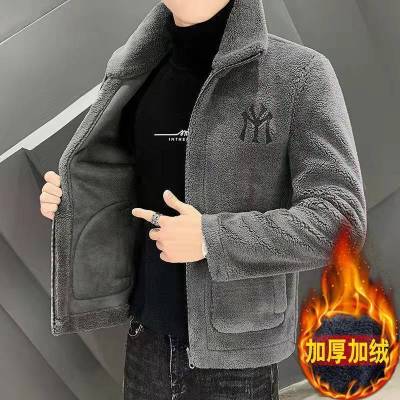 300g羊羔绒秋冬新款夹克翻领短款皮衣男羊羔绒加厚外套加肥加大潮