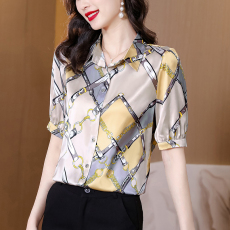 批发实拍2026夏季新款<b class='q'>真丝</b><b class='q'>衬衫</b>女短袖重磅杭州桑蚕丝时尚气质印花上衣