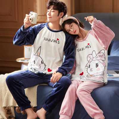 实拍 冬季情侣睡衣加厚280克法兰绒男女士卡通甜美套装