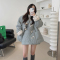 韩国chic 冬季菱格夹棉加厚羊羔毛牛角外套+菱格半裙轮播图2