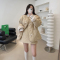 韩国chic 冬季菱格夹棉加厚羊羔毛牛角外套+菱格半裙轮播图3