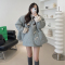韩国chic 冬季菱格夹棉加厚羊羔毛牛角外套+菱格半裙轮播图4
