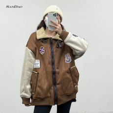 原版现货冬季贴标工装羊羔毛棉衣女宽松情侣2022年新款加厚棉服