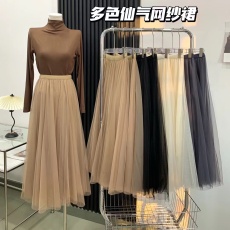 cchen陈陈_白色网纱裙半身裙女2022春秋新款女装显瘦高腰中长裙子