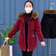 新款冬季中长款派克服女韩版百搭棉袄加绒加厚毛领收腰棉服
