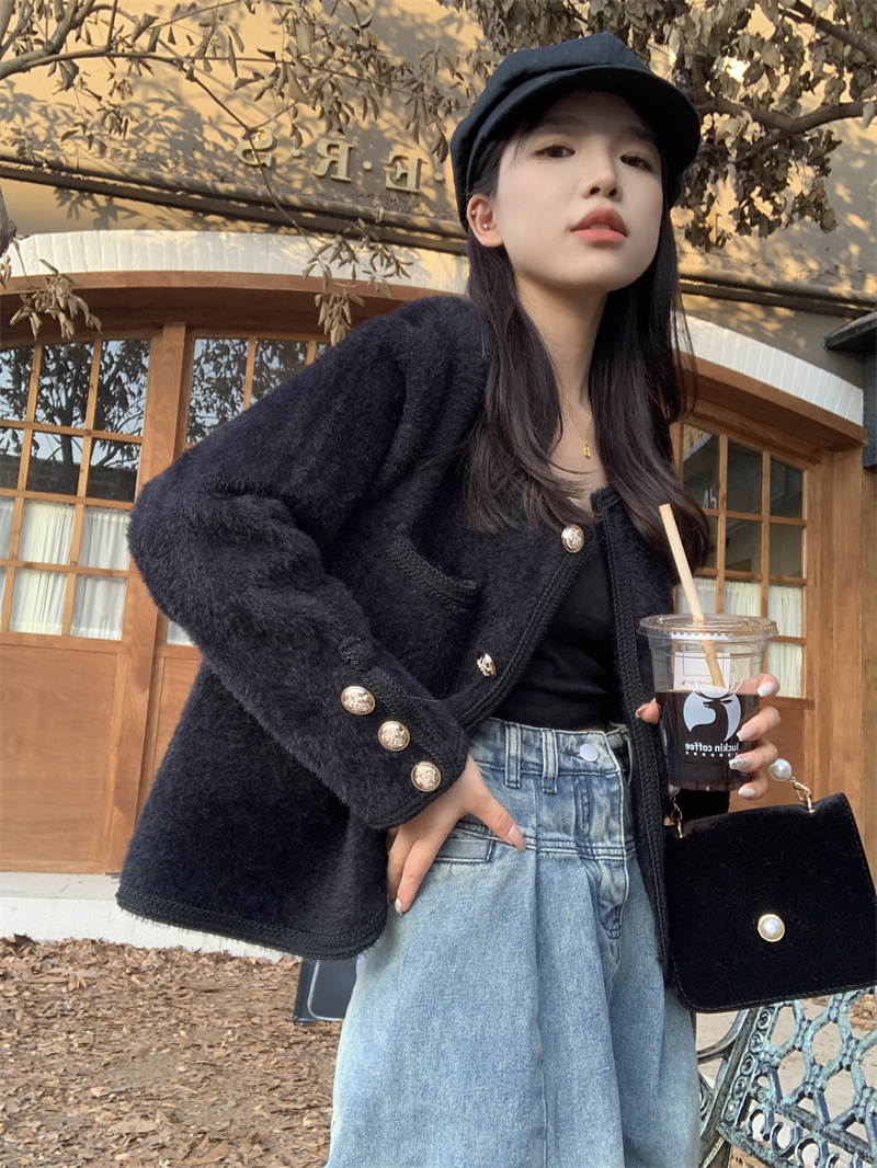 Actual shot Korean style loose Chanel style high-end street name girl coat