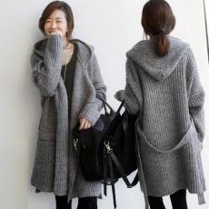 批发秋冬新款<b class='q'>女</b>装韩版连帽腰带宽松中长款粗棒针织衫<b class='q'>开衫</b><b class='q'>毛衣</b>外套<b class='q'>女</b>