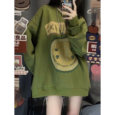 实价310克大卫衣加绒加厚 复古墨绿色小众设计感卫衣女