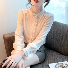 批发26春秋新款立领长袖雪纺<b class='q'>衬衫</b>女设计感小众高级感法式加绒加厚上衣