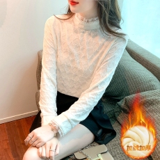 批发半高领花边<b class='q'>蕾丝</b>打底衫加绒加厚女26冬季高档洋气内搭别致漂亮小衫